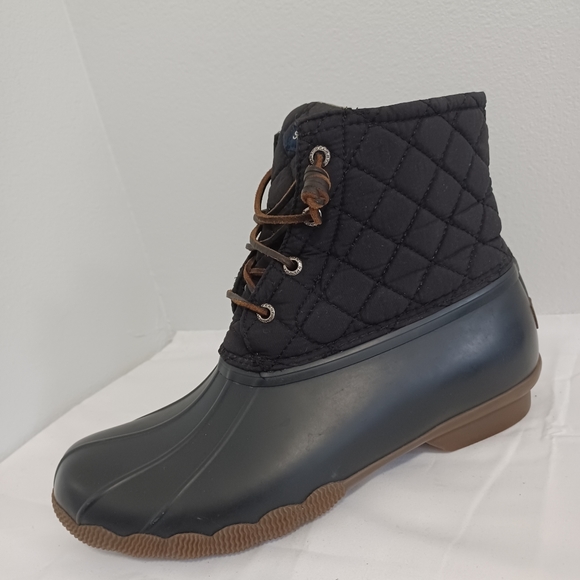 SPERRY  top side black rubber quilted duck boots zip and lace-up  size 9 - Picture 11 of 11